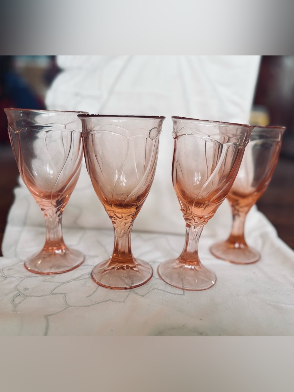 Vintage Noritake Pink Pressed Glass Goblet - Set of 4